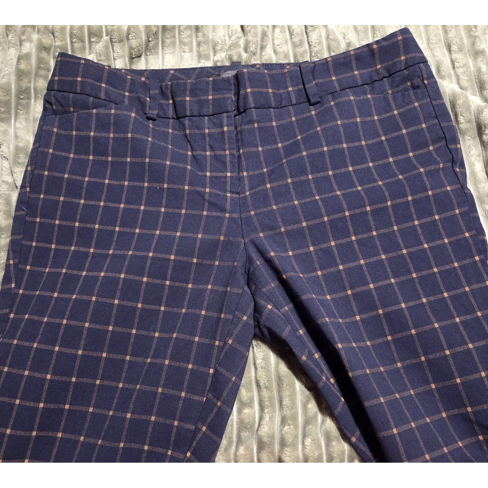 The Limited Exact Stretch Pants Navy Blue Plaid Windowpane Ankle Dress 8 Chic